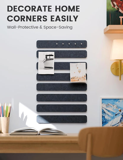 Fluxynara Cork Board Alternative Felt Strip Board 8-Pack 13"x2", Office Pin Board with 50 Push Pins, Adhesive Install for Bedroom Door & Home Office(Linen Dusk)