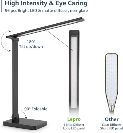 Lepro LED Desk Lamp, Metal Desk Light 9.5W 800lm, Forbes Vetted Best Task Lamp, 5 Color Modes 5 Brightness Level, Dimmable Home Office Desktop Lamp for Reading, Crafting, Sewing, Puzzle, Nail, White