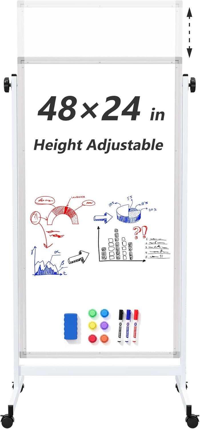 Large Whiteboard Easel with Stand, 36" x 24" Portable Standing Magnetic Dry Erase White Board, 3' x 2' Tripod Height Adjustable Flip Chart Easel for Home Office Classroom School, Silver