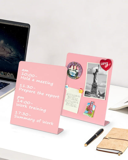 Magnet Board - Pink, 11 x 12.6 x 2.4 in, Standing Magnetic Board for Desk, Magnetic Display for Memos, Photos & Documents, Bulletin Board for Home Office School Kitchen Table Supplies(PK-FX2832-1P)