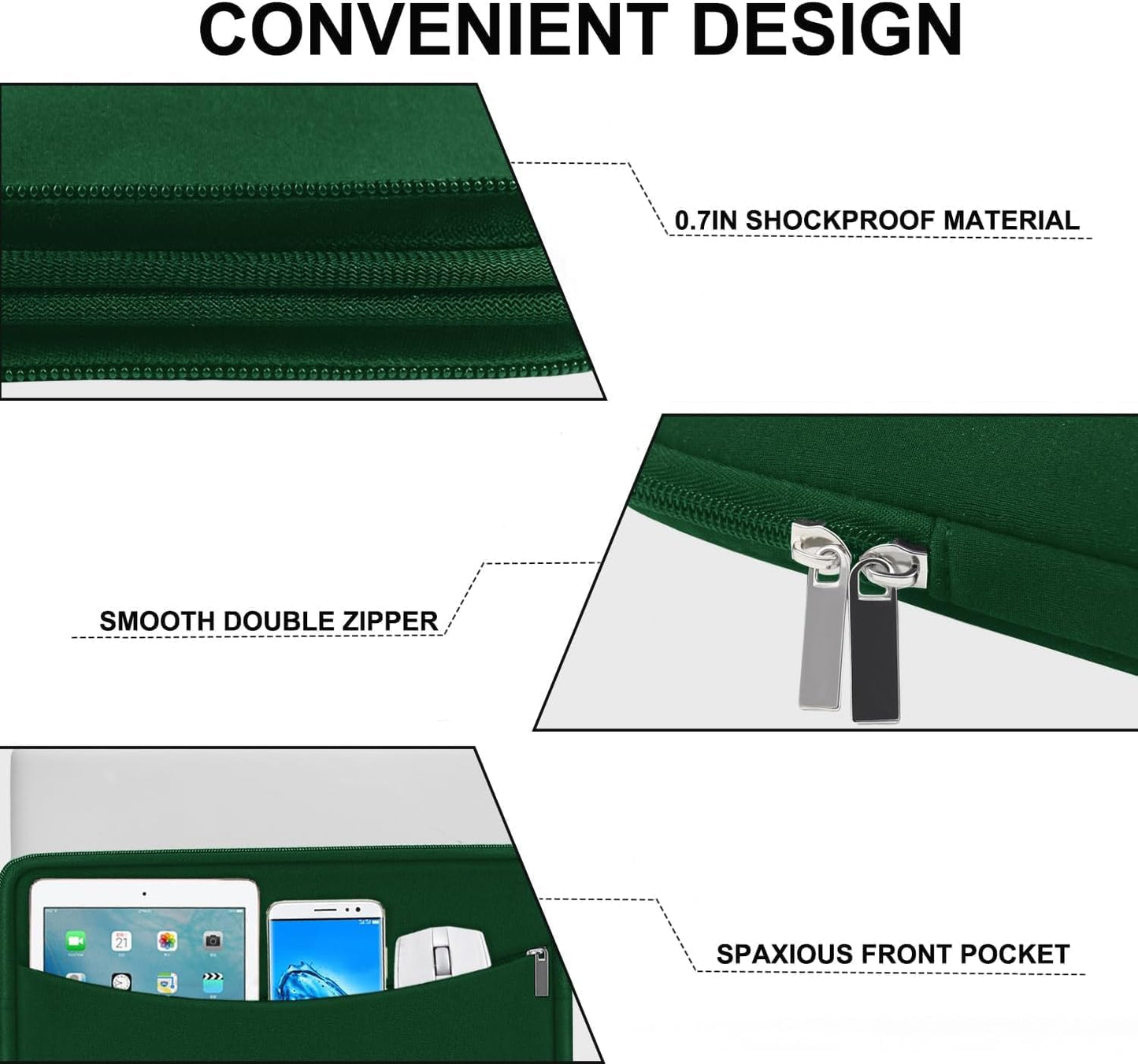 Laptop Sleeve Case 14 inch, Shockproof Protective Laptop Cover Briefcase Carrying Computer Bag with Accessory Pocket Portable Computer Sleeve for 14" MacBook, HP, Dell, Lenovo, Acer, Black