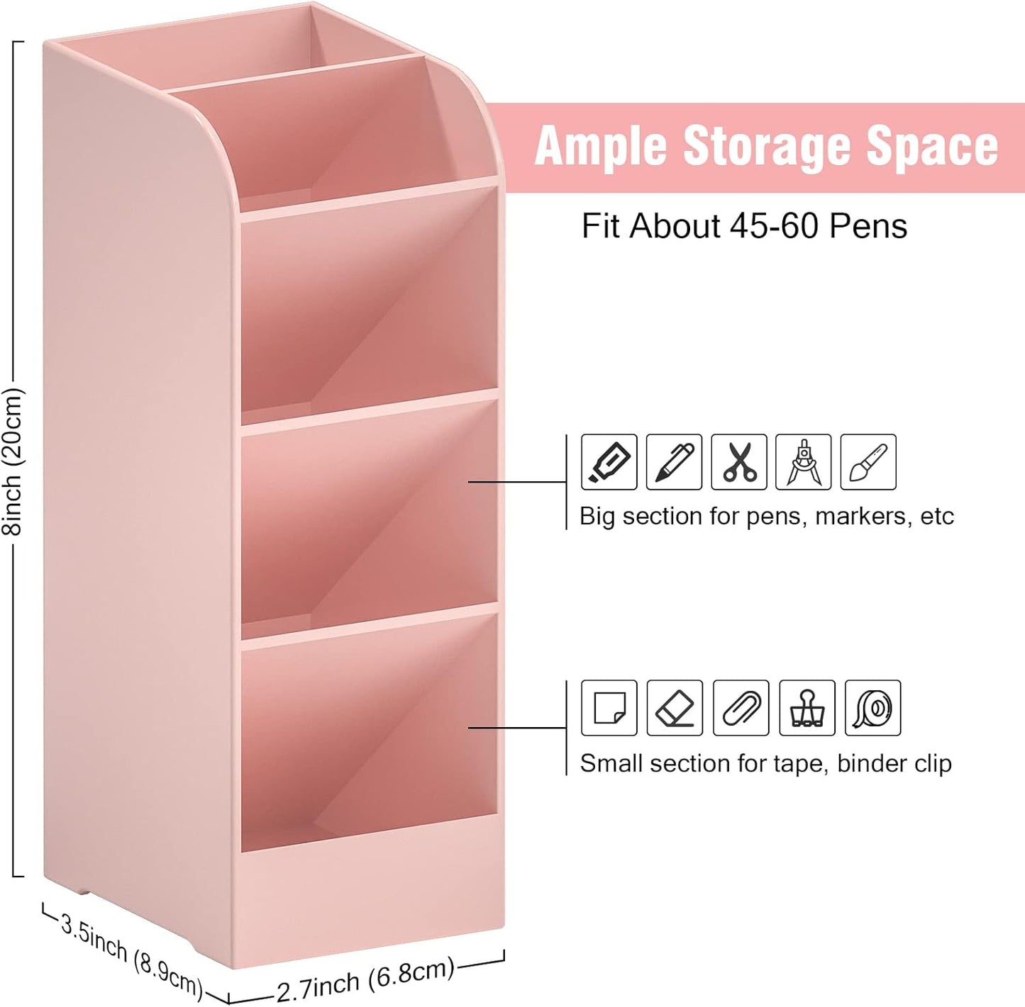 Asten Pen Holder, Pencil Holder for Desk, Pen Organizer for Office, School, Desktop, Large Capacity Pen Storage Organizer with 5 Compartment for Pens, Markers, Makeup Brush, Cosmetics (Clear, 3 Pack)