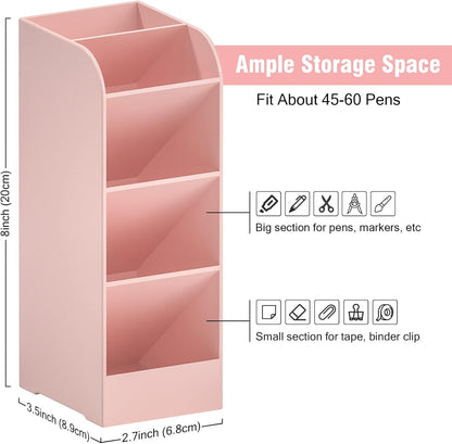 Asten Pen Holder, Pencil Holder for Desk, Pen Organizer for Office, School, Desktop, Large Capacity Pen Storage Organizer with 5 Compartment for Pens, Markers, Makeup Brush, Cosmetics (Clear, 3 Pack)