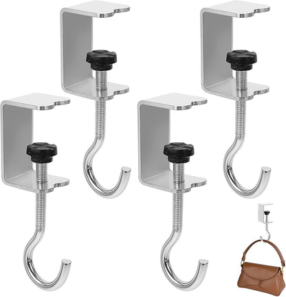 cobee Clamp-On Under Desk Hooks, Desk Mount Hanging Bag Holder Metal Hook Adjustable Headphones Clamp Organizer Portable Purse Hanger Clip Reduce Desk Clutter Table Desk Under Counter (4 Pcs, Black)