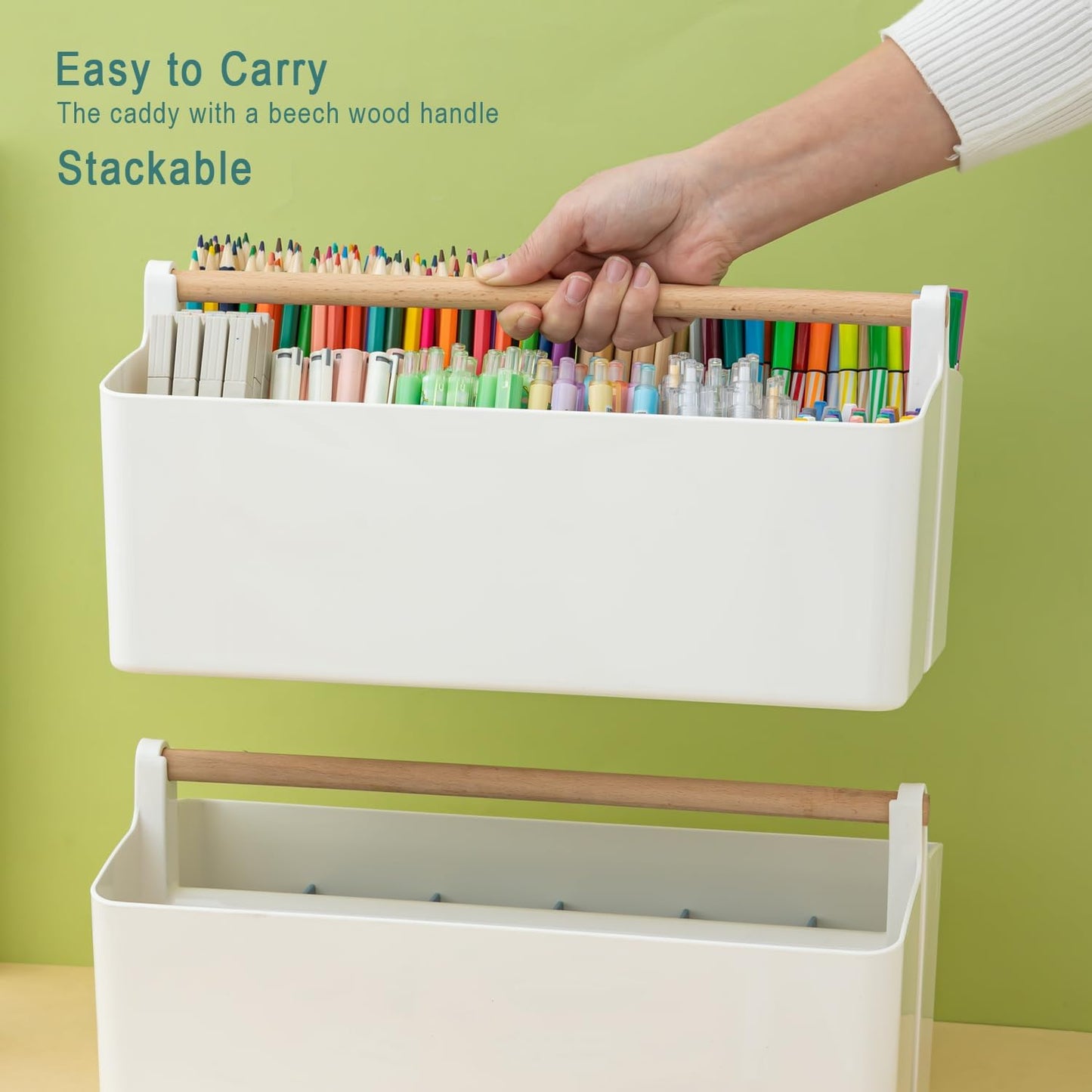 Vidifor Art Supply Organizers Caddy with Handle, Desk, Makeup Caddy and Tote (White+Pink, Large)