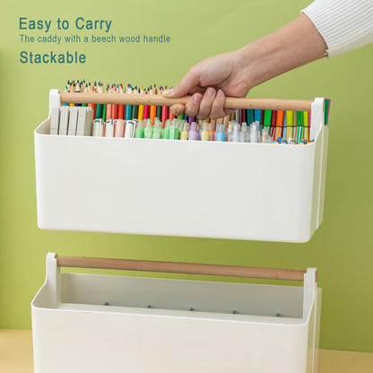 Vidifor Art Supply Organizers Caddy with Handle, Desk, Makeup Caddy and Tote (White+Pink, Large)