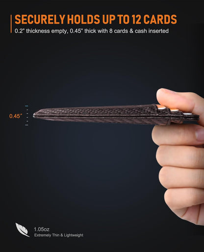 Buffway Slim Minimalist Front Pocket RFID Blocking Leather Wallets for Men and Women - Carbon Fiber Black - Colors A