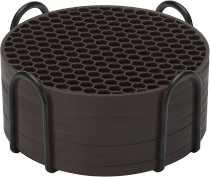 TWTLi Silicone Coasters Set of 8 with Holder,Coasters for Drinks,Beer,Coffee Coasters,Suitable for Kinds Cups,Hot or Cold,Anti-SLI,Non-Stick,Anti-Overflow Tabletop Protection and Decor (8 Pcs, Black)