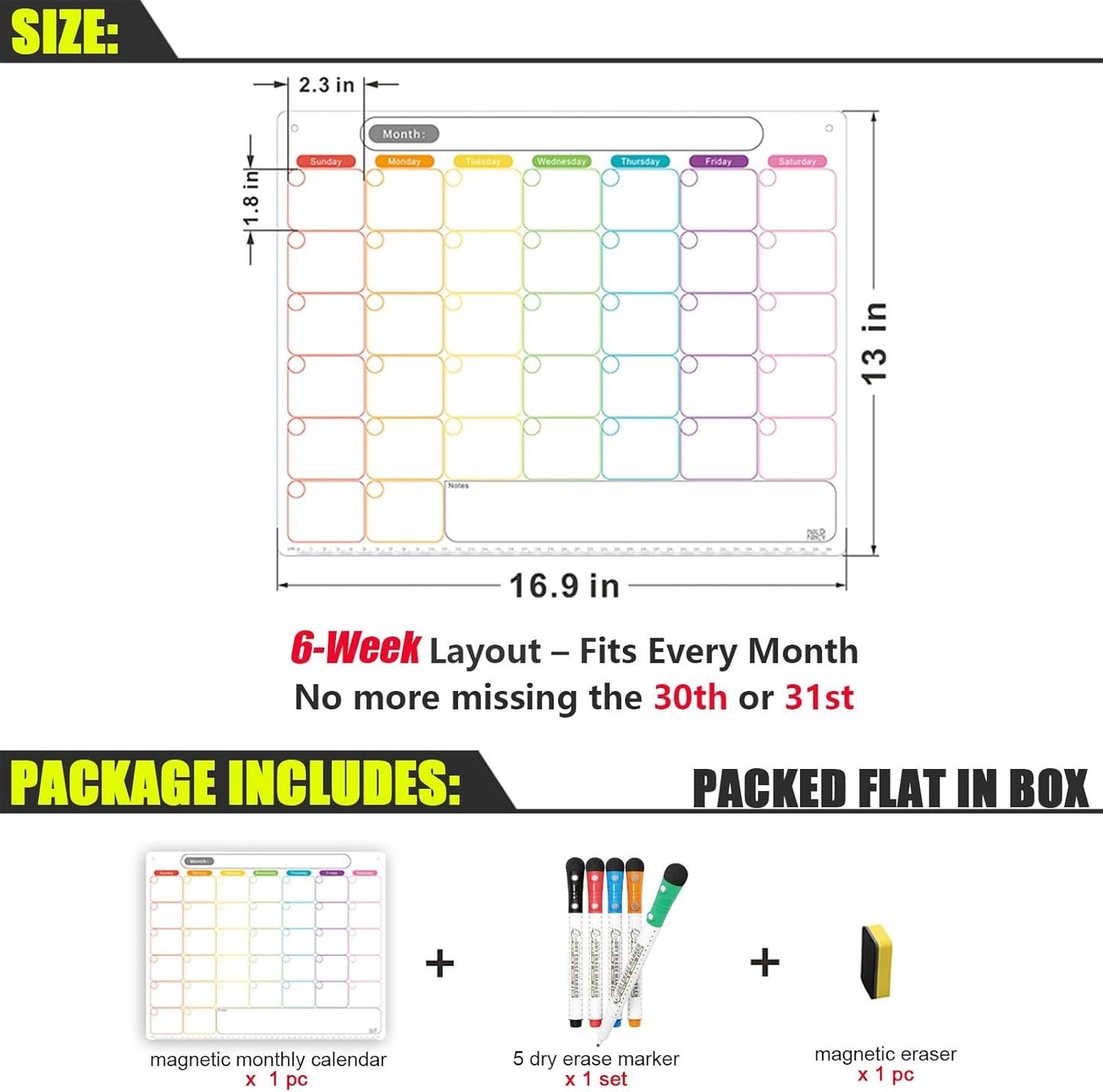 Vertical Magnetic Calendar for Refrigerator Set. Weekly Planner Dry Erase Fridge Calendar Whiteboard Menu Board - Thickened Magnet. Fine Marker & Organizers Reusable for Busy Home & Office