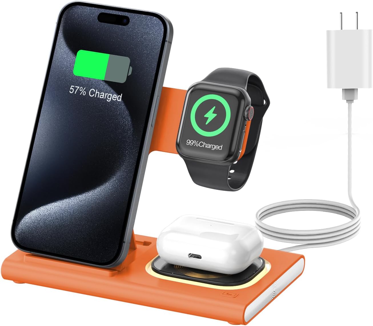3 in 1 Foldable Charging Station for Apple Products,Wireless Charger for iPhone 17 16 15 14 13 12 Pro Max,Travel Dock Adapter&Light for iWatch Series 11 10 9 Ultra 3/2 SE 3/2,for AirPods 4 3 2 Pro 3/2