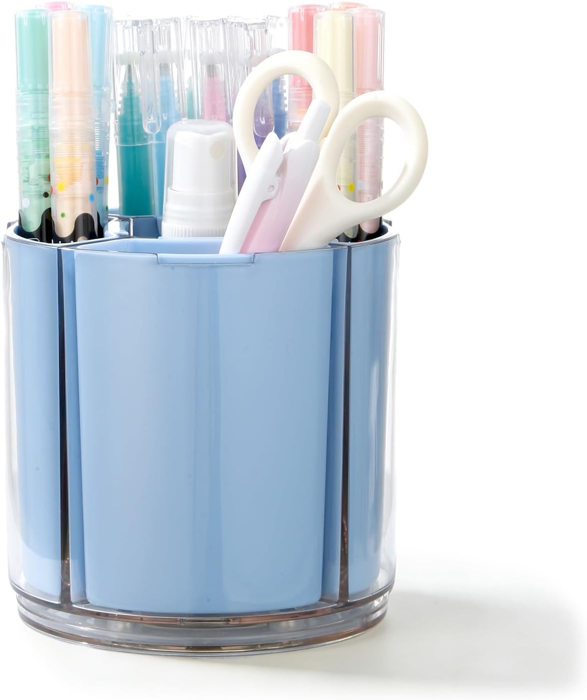 Comix 360° Rotating Pen Holder for Desk, Cute Pencil Holder Pen Organizer, Green Acrylic Pencil Cup Caddy with 5 Slots for Home School Office Supplies