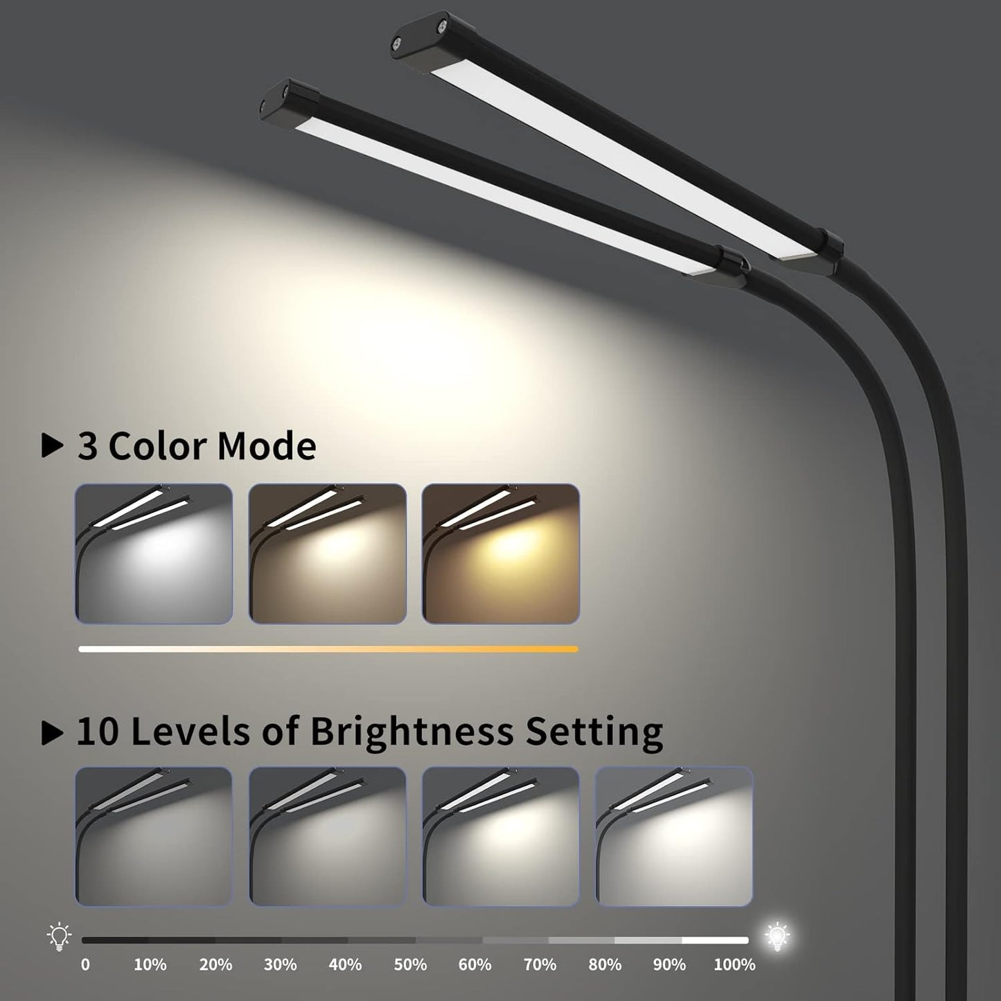iZELL LED Desk Lamp for Home Office with Clamp [77 LEDs Light 3 Color Modes & 10 Brightness Levels] Flexible Gooseneck Book Lights, Easy Clip on Reading Headboard