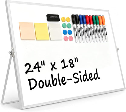 Desktop Whiteboard with Stand, 16" x 12" Double-Sided Dry Erase Board with Stand, Portable Stand White Board for Office, Home, School