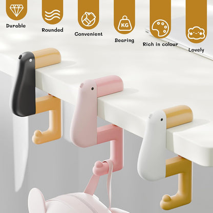 3PCS Adjustable Desk Hooks for Bag, Cute Cartoon Toucan Under Desk Clamp Hooks Backpack Holders, Space-Saving Backpack Hangers for Desk or Table Organization, No Drilling