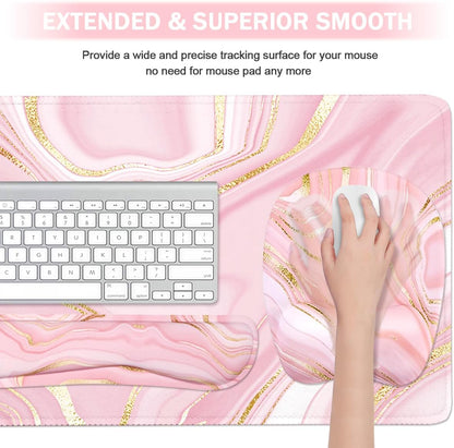 WB WEIRDBEAST Keyboard Wrist Rest Large Mouse Pad Wrist Support for Computer, 4 in 1 Memory Foam Keyboard Pad Desk Mat Ergonomic Hand Rest Wrist Cushion for Home Office Gaming-Pink