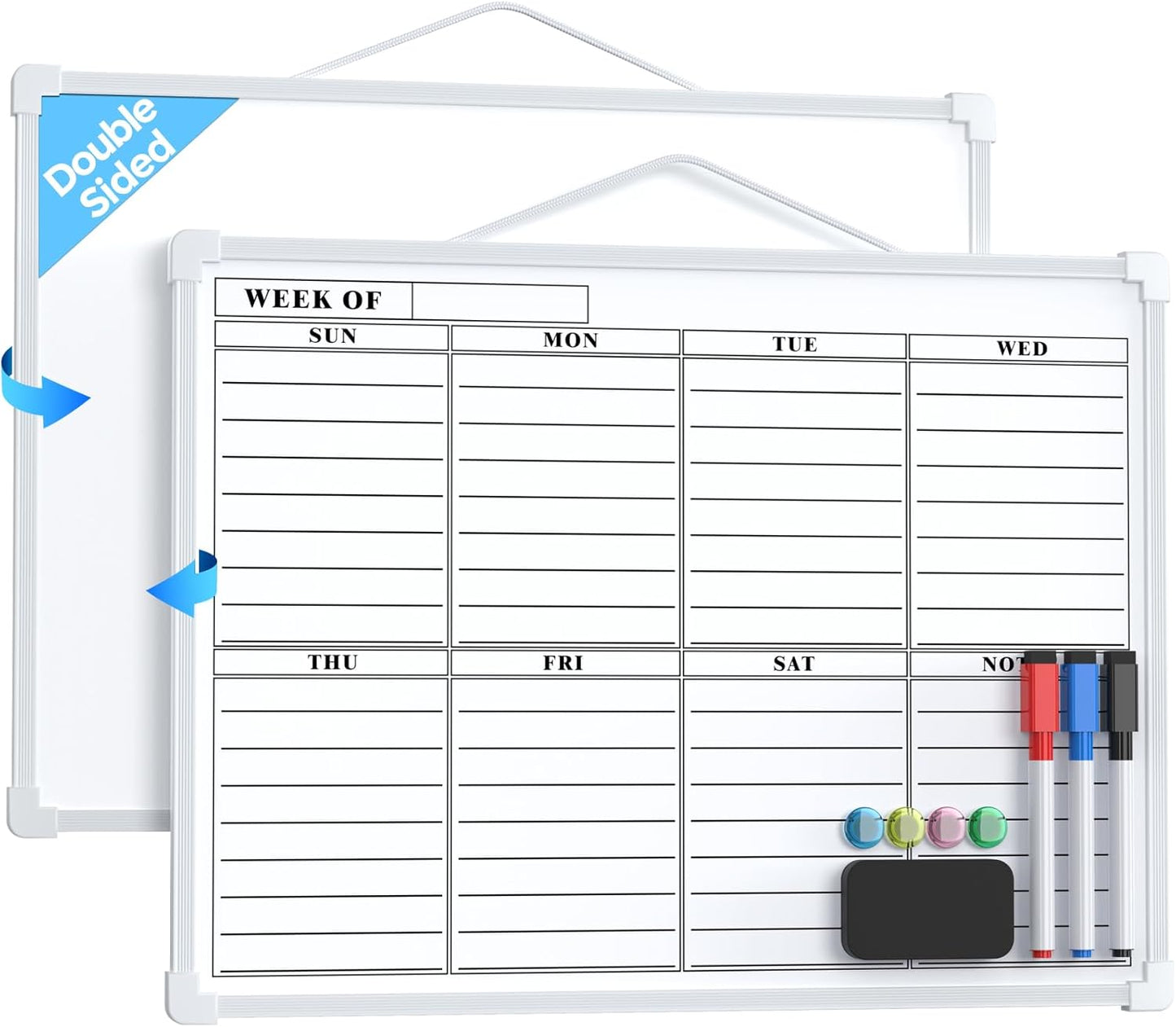 MaxGear Monthly Calendar Dry Erase Board for Wall, 16"x12" Small Hanging Double-Sided White Board, Portable Whiteboard for Planning, Drawing, Memo, to Do List, School, Home, Kitchen, Office