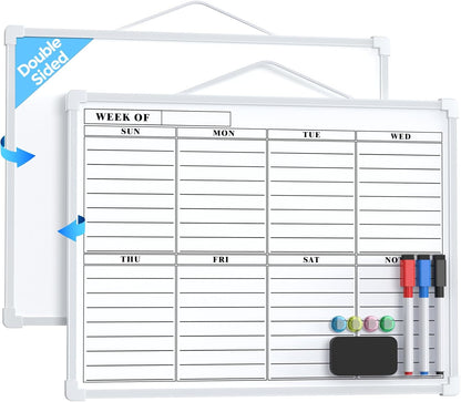 MaxGear Monthly Calendar Dry Erase Board for Wall, 16"x12" Small Hanging Double-Sided White Board, Portable Whiteboard for Planning, Drawing, Memo, to Do List, School, Home, Kitchen, Office