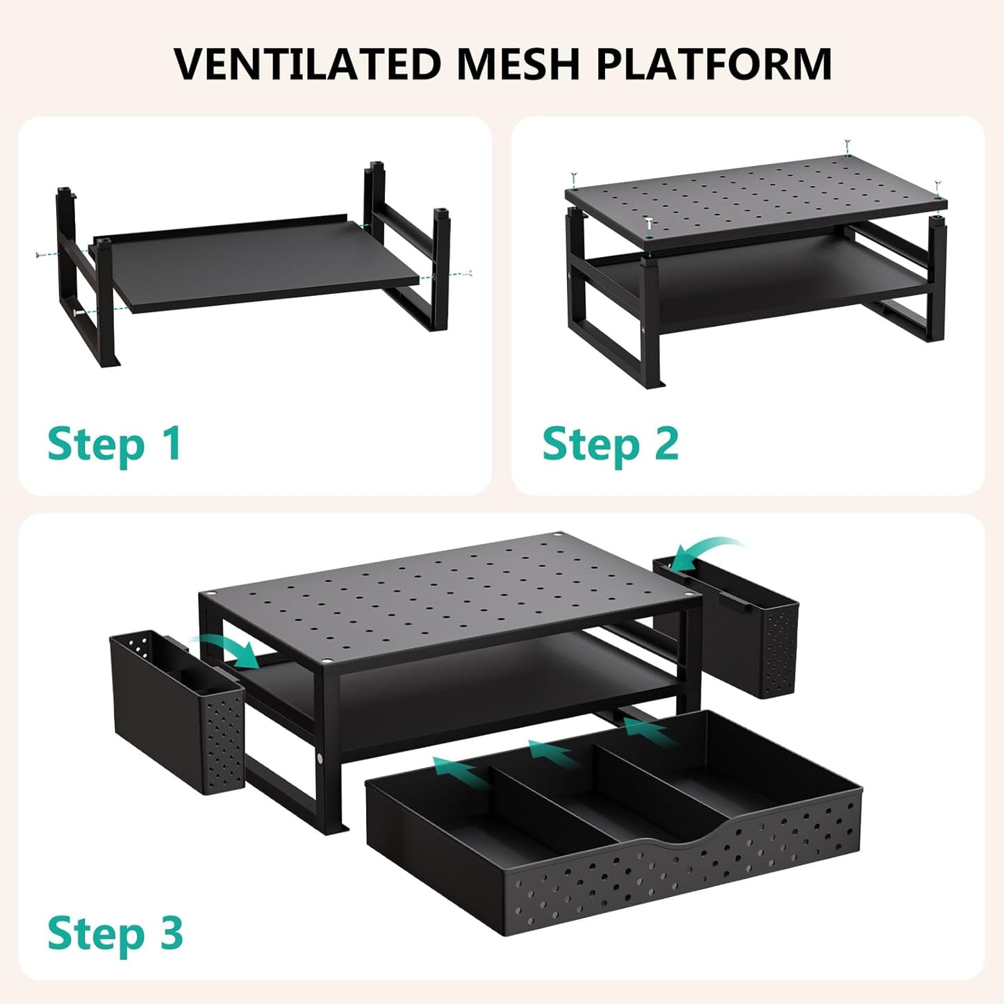 WALI Monitor Stand Riser with Drawer and 2 Pen Holders, Desk Organizers and Accessories for Computer, Printer, Laptop Stand for Home Office Supplies, (PTT004-B), 1 Pack, Black