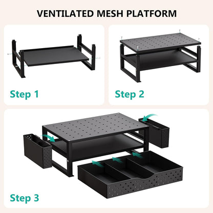 WALI Computer Monitor Stand for Desk, Adjustable Laptop Riser, Desk Monitor Stand Underneath Storage for Office, Home, School Supplies (STT003), 1 Pack, Black