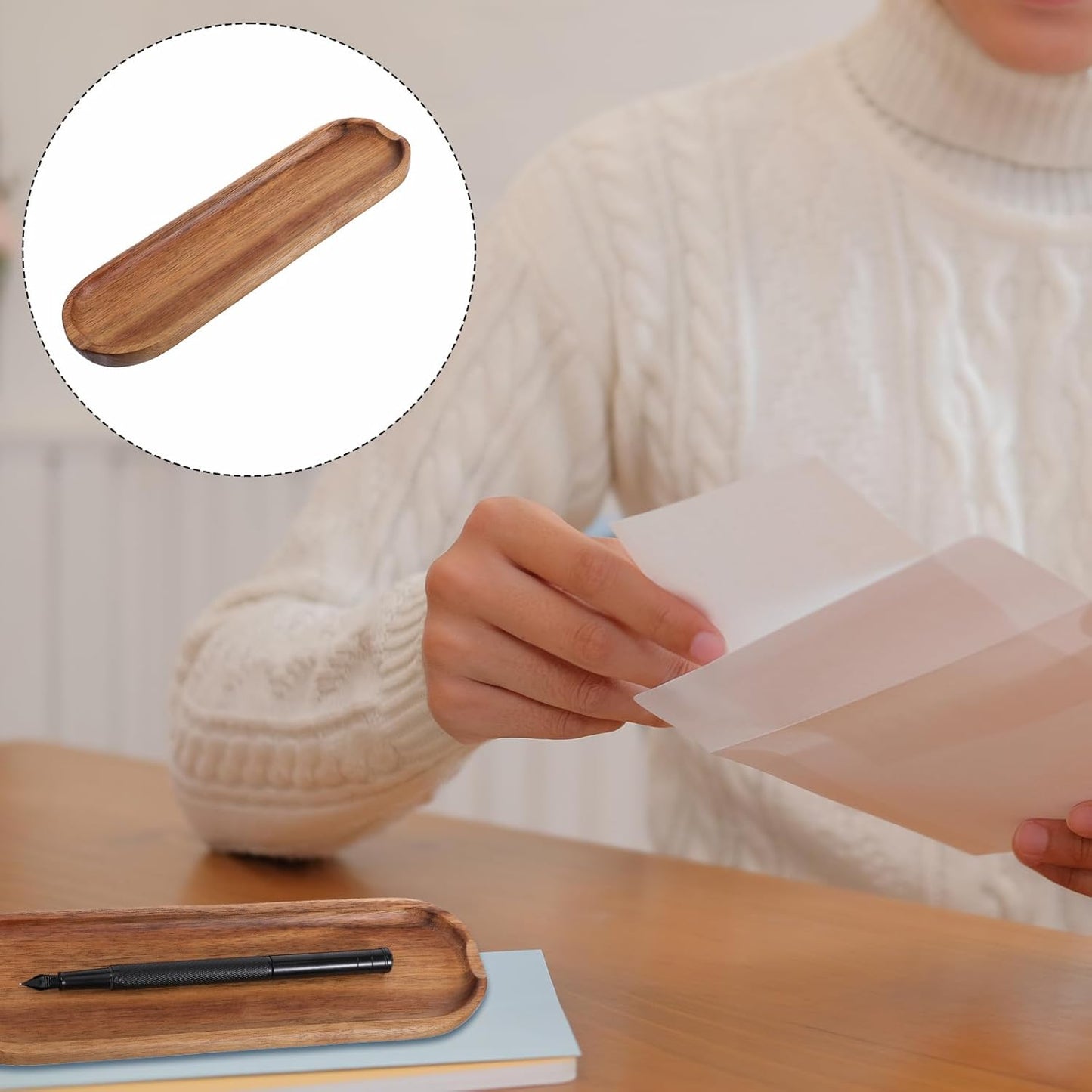 SynHHergyx Wooden Pen Tray Wood Brown Tray Pen Holder Wooden Desk Trays Desk Accessories, Minimalist Pencil Rest Suitable for Home, Office Art Accessories