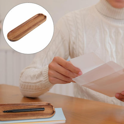SynHHergyx Wooden Pen Tray Wood Brown Tray Pen Holder Wooden Desk Trays Desk Accessories, Minimalist Pencil Rest Suitable for Home, Office Art Accessories