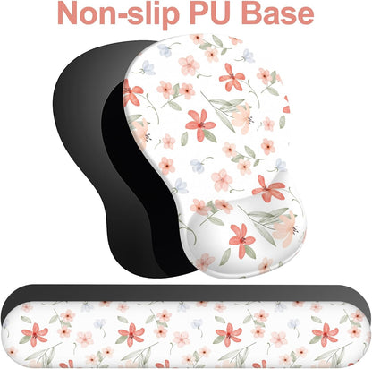 Ergonomic Mouse Pad with Wrist Rest and Keyboard Wrist Rest, Gel Mousepad and Wrist Rest for Computer Keyboard, Pain Relief, Non-Slip PU Base, Mouse Pad with Wrist Support for Gaming, Office, Brown