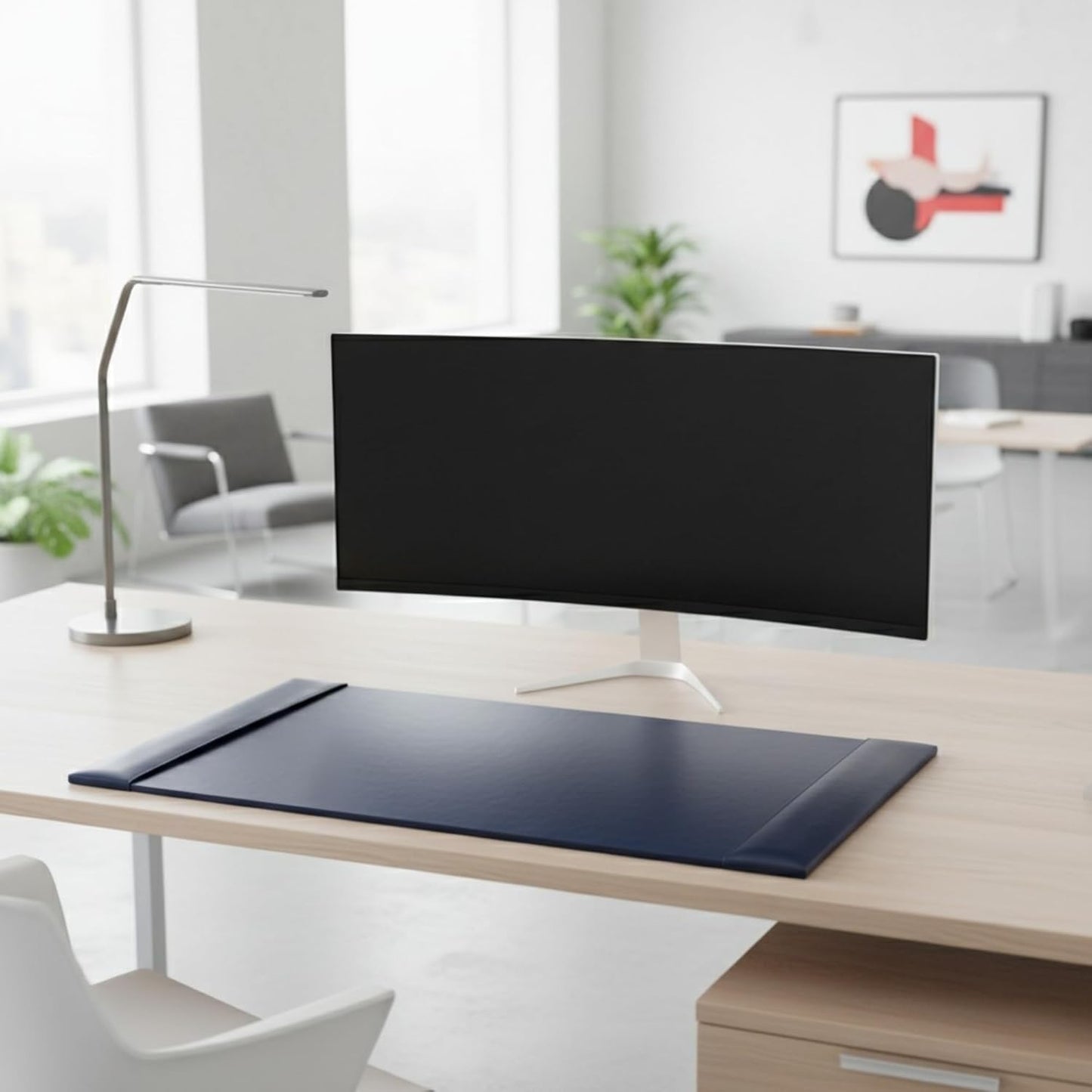 DACASSO Bonded Leather Desk Pad with Side Rails - Luxury Leather Desk Blotter for Writing (30 x 18, Navy Blue)