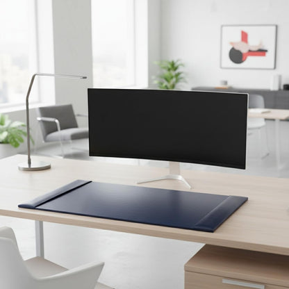 DACASSO Bonded Leather Desk Pad with Side Rails - Luxury Leather Desk Blotter for Writing (30 x 18, Navy Blue)