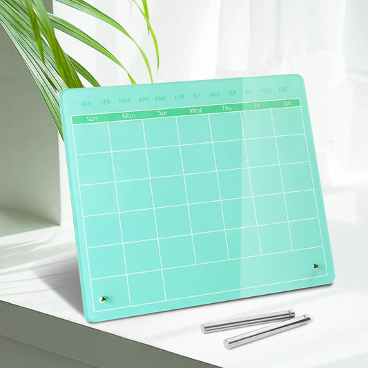 Calendar Dry Erase Board,12"X10",Acrylic Desk Calendar with Stand,Pink Dry Erase Board for Home Office School