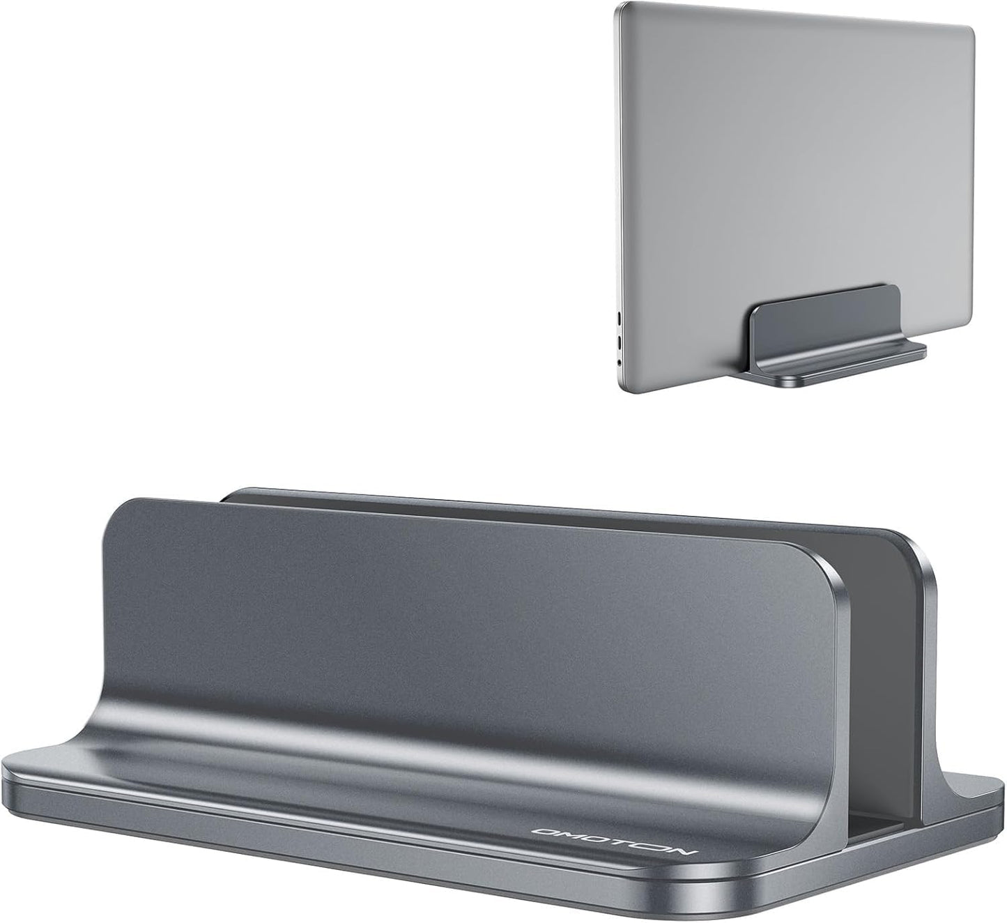 OMOTON Vertical Laptop Stand Holder, Desktop Aluminum Stand for MacBook with Adjustable Dock Size, Fits All MacBook, Surface, Chromebook and Gaming Laptops (Up to 17.3 inches), Silver
