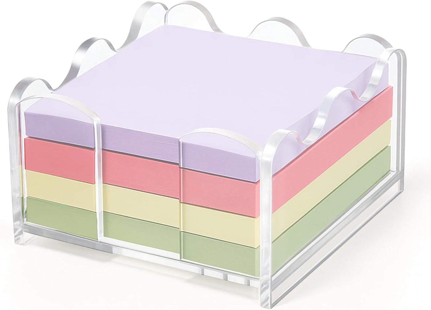 AceOrbit 1pc Scalloped Acrylic Sticky Note Holder, 3x3 Inch Clear Cute Notepad Holder Sticky Note Dispenser with Wave Design, Thick Acrylic Desk Organizer for Office, Home, Dorm, Classroom Desk