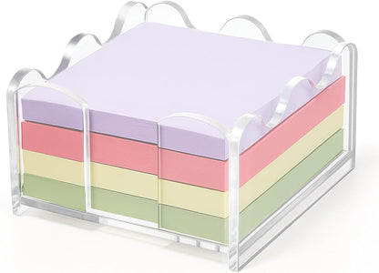AceOrbit 1pc Scalloped Acrylic Sticky Note Holder, 3x3 Inch Clear Cute Notepad Holder Sticky Note Dispenser with Wave Design, Thick Acrylic Desk Organizer for Office, Home, Dorm, Classroom Desk