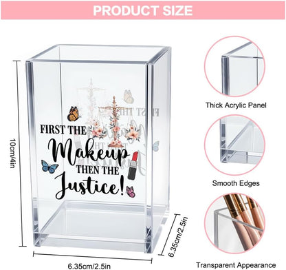 Better Late Than Ugly Acrylic Makeup Brush Organizer Holder, Self Affirmations Desk Acrylic Brushes Storage, Make Up Artist Gifts, Birthday Gifts for Her Wife Sister Friend Makeup Lovers