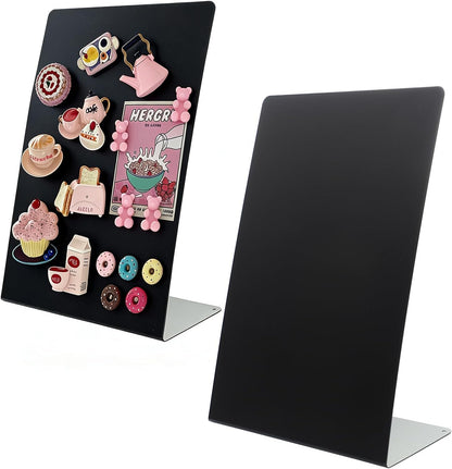 FLWAL Magnetic Bulletin Board, 13*9 Inch Magnetic Metal Desktop Memo Display Bard with Bracket, Suitable for Back to School Menu Table, Home Kitchen, School and Office Supplies (white, Large,2 Pack)