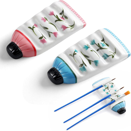 2 Pcs Ceramic Tube Paint Brush Rest for Watercolor with Flower Accents Artist Holder Caddy Organizer Custom Paint Brush Rests for Art Supplies Gift Artist Gift Calligraphy Watercolor