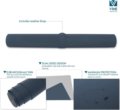 Leather Desk Pad 36" x 20", Vine Creations Office Desk Mat Waterproof Black - Premium Quality - Smooth Mouse Writing Surface - Maximum Protection Dual-Sided Pu Leather Blotter for Desk Office/Home