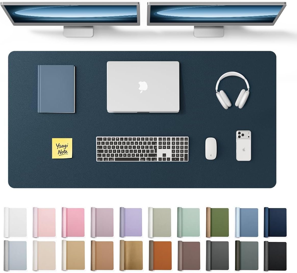 YSAGi Leather Desk Protector, Office Mat, Large Mouse Mat, Non-Slip PU Leather Blotter, Laptop Desk Mat, Waterproof Writing Pad for Office and Home (Black, 31.5" x 15.8") - Colors B