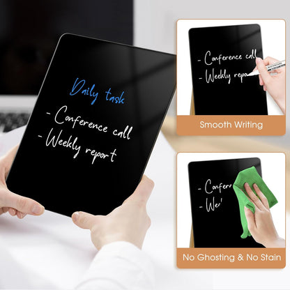 Desktop Glass Dry Erase Board, Small Glass Whiteboard with Adjustable Wood Stand - Reusable Desk Notepad 11" x 8.2" for Home Office