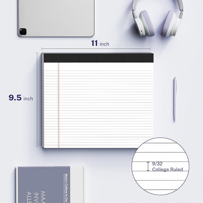5 Pack Wide Legal Pads 11" x 9.5" Landscape Pink Purple Blue Green Yellow College Ruled Note Pad Narrow Ruled 30 Sheets per Notepad Perforated Writing Paper Thick Backboard Horizontal Pads of Paper