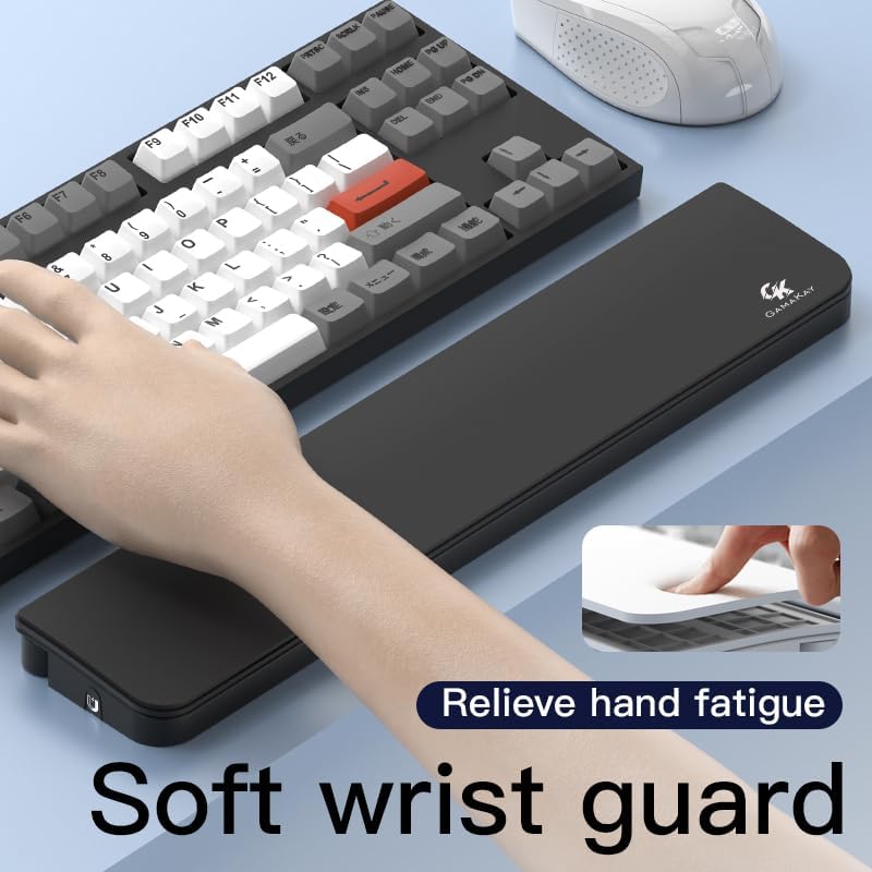 GK GAMAKAY 14.17'' Keyboard Wrist Rest Pad with Cleaning Tool Kit, ABS & Leather Hand Wrist Rest for 85% Mechanical Keyboard, Non-Slip Palm Pad for Comfortable Typing and Playing (White-85%)