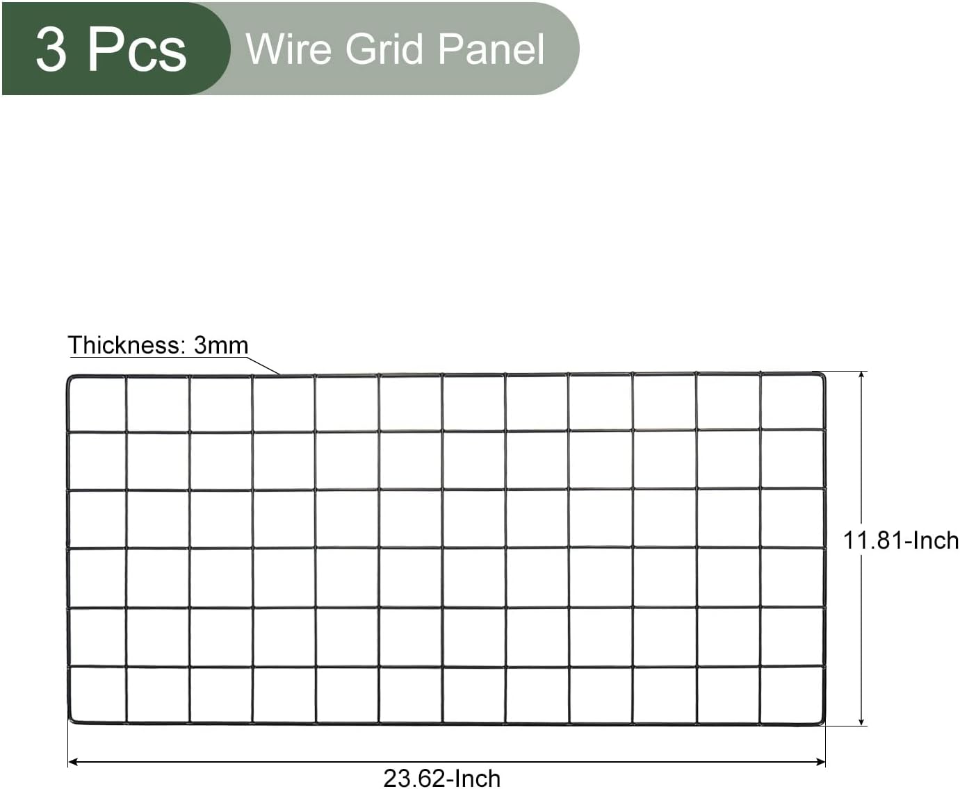 YOKIVE 3Pcs Iron Wire Grid Panel, Decorative Panels Board | Photo Pictures Display Holders Hanging Frame for Home Office (Black, 16"x12")