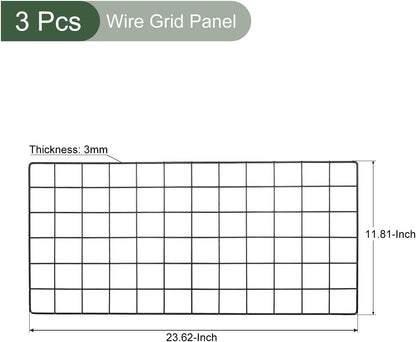 YOKIVE 3Pcs Iron Wire Grid Panel, Decorative Panels Board | Photo Pictures Display Holders Hanging Frame for Home Office (Black, 16"x12")
