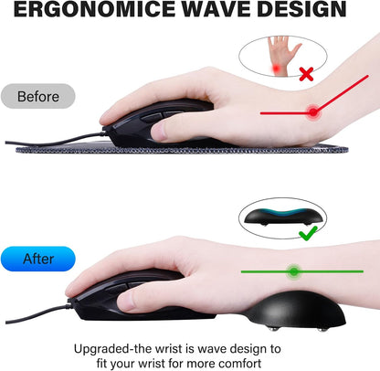 JIKIOU Ergonomic Gliding Palm Rests, Gel Mouse Wrist with Leather Surface, Sliding Wrist Pad with 4 Smooth Scroll Wheel, Fast Mouse Wrist Glider Designed for Office Computer Home Gaming, 2 Pack Black