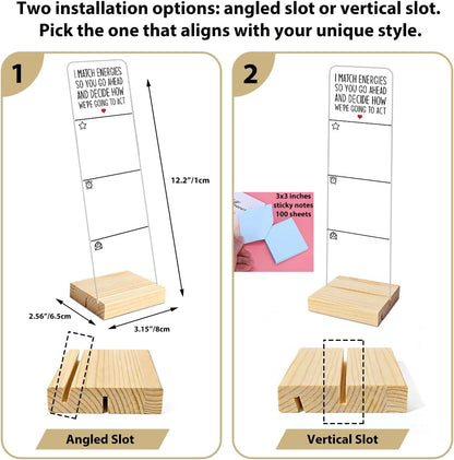 Monitor Memo Board with Removable Wooden Base Acrylic Portable Sticky Note Holder, It's Fine I'm Fine Everything is Fine Logo Office Desk Desk Set Sticky Notes 100 Sheets