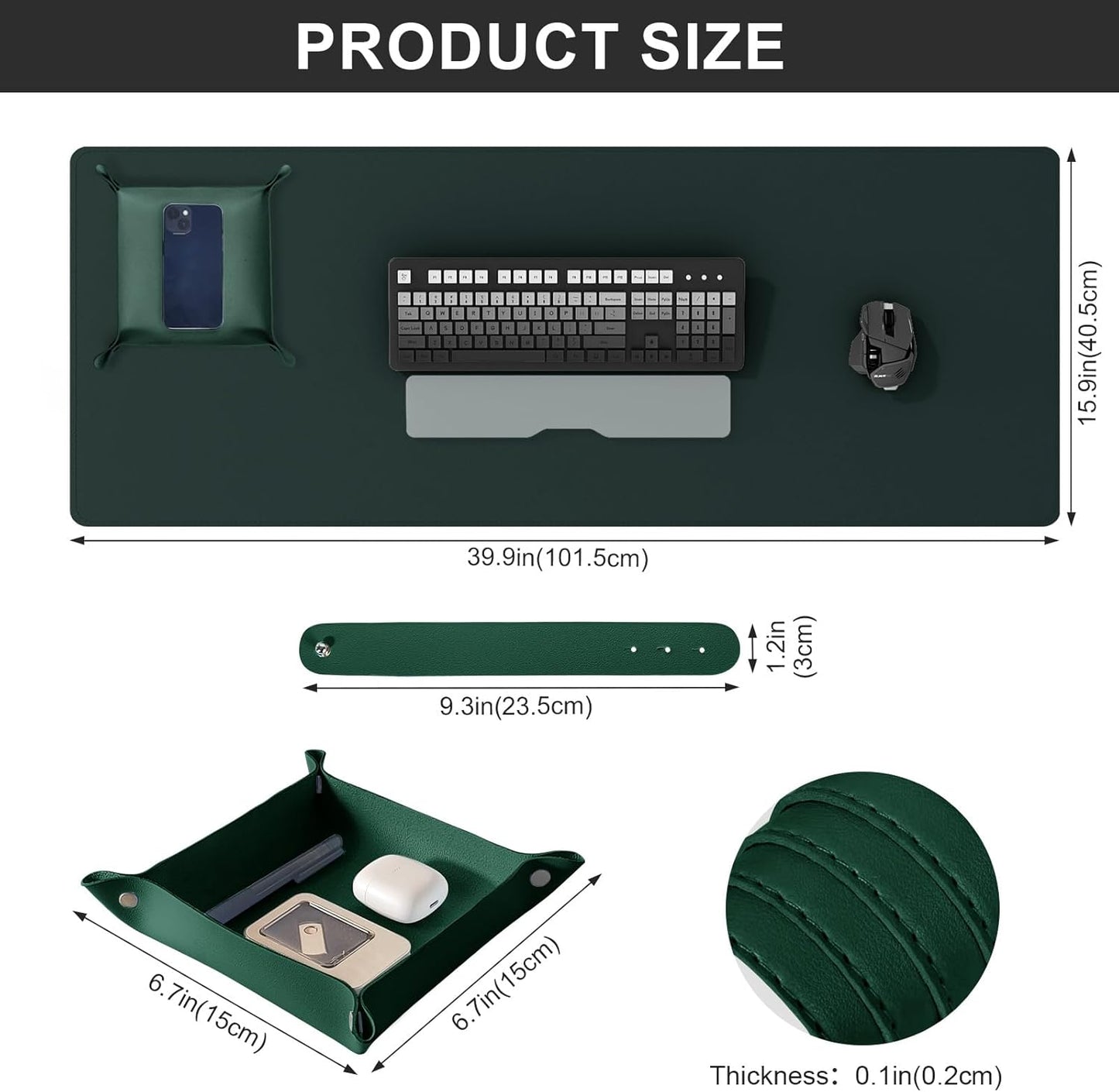 DAWNTREES Dual Sided Desk Mat,Leather Desk Pad,Brown 40"x16",Cork Desk Mat Protector,with PU Leather Valet Tray Organizer,Large Mouse Pad,Desk Writing Pad for Office and Home