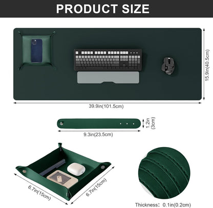DAWNTREES Dual Sided Desk Mat,Leather Desk Pad,Brown 40"x16",Cork Desk Mat Protector,with PU Leather Valet Tray Organizer,Large Mouse Pad,Desk Writing Pad for Office and Home
