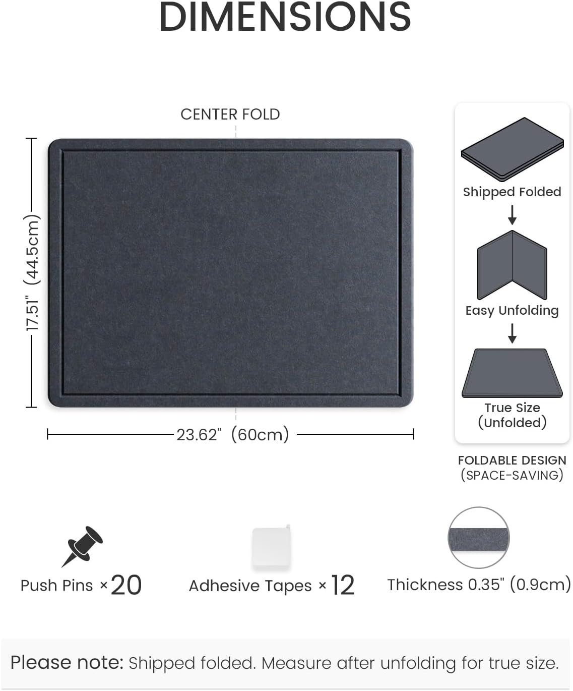 Fluxynara Bulletin Board, 23.6" x 17.5" Cork Board Alternative with 12 Safe Removable Adhesive Tabs, Foldable Felt Pin Board for Home Office, Classroom, Bedroom,Entryway for Walls—Sage