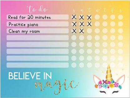 Dry Erase Whiteboard Task & Habit Tracker | Removable and Restickable Adhesive Decal | Fine-Tip Magnetic Marker Included | 9” x 12”