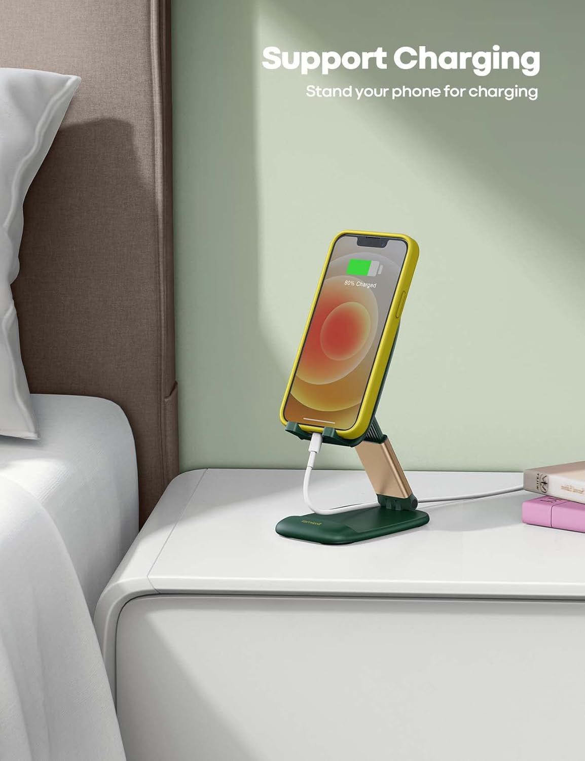 Lamicall Cell Phone Stand for Desk - [Height Adjustable] Foldable Mobile Phone Holder, Portable Stand for iPhone 17 16 15 14 13 12 11 Pro Max Plus Air, Galaxy S25, Office Gift, Telephone Accessories