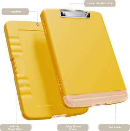 Piasoenc Clipboard with Storage, 8.5 x 11 Organization Box with Pen Holder and A4 Legal Paper Folder, Folio & Side-Opening, Low Profile Clip,for Nurses,Teachers, Size 14 x 9.6 x 1.2 in, Black